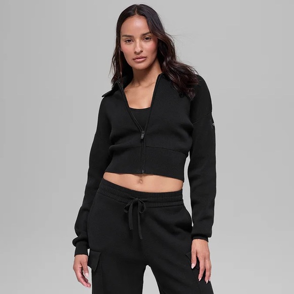 ALO Yoga Jackets & Blazers - ALO Scholar Knit Cropped Full Zip Jacket Black Size Large